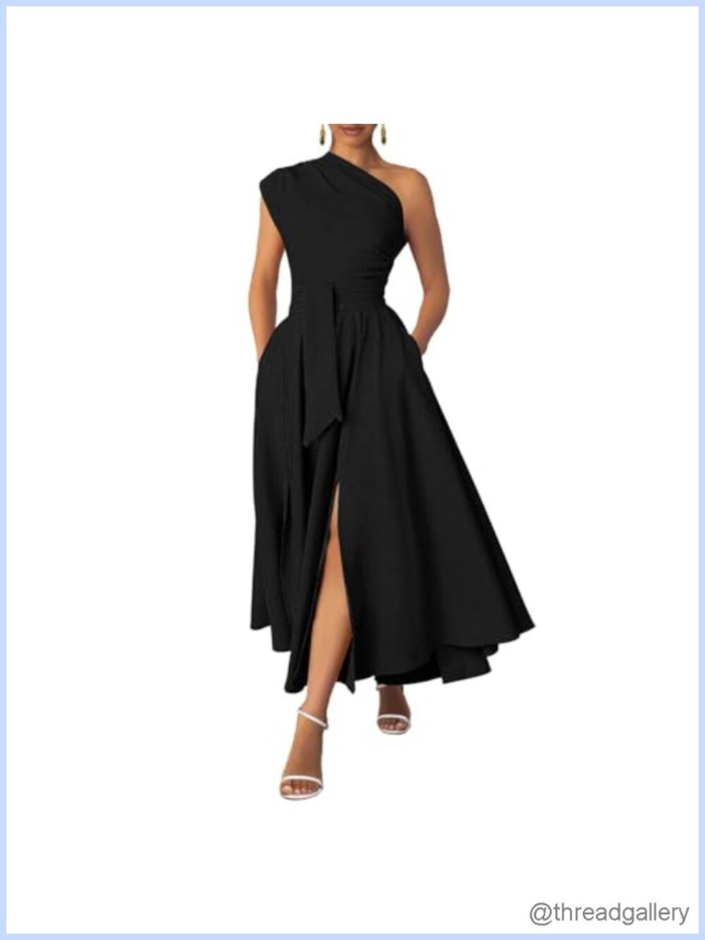 One Shoulder Belted Maxi Dress Ruched Bust A-Line Formal Wedding Guest